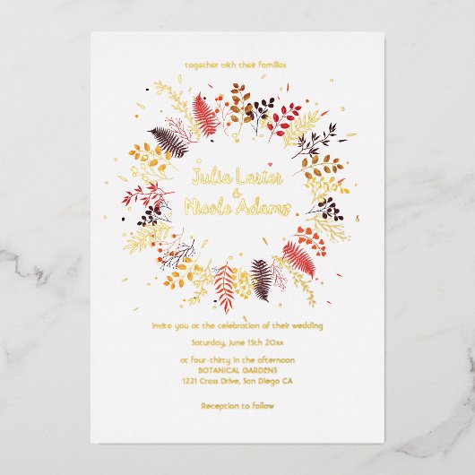 Wild Paddenstoelen Bos Bloem Varen Bladgroen Bruil Folie Uitnodiging (Voorkant)