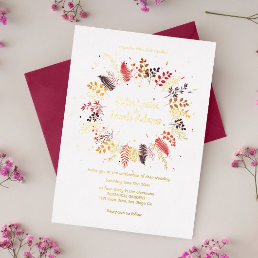 Wild Paddenstoelen Bos Bloem Varen Bladgroen Bruil Folie Uitnodiging