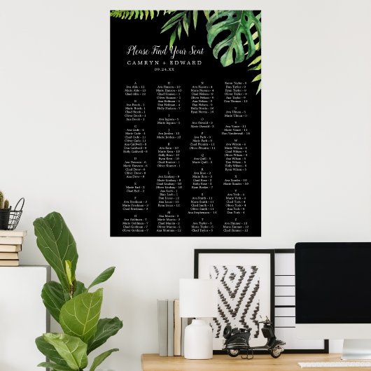 Wild Palm | Black Alphabetical Seating Chart Poster (Thuiskantoor)