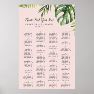 Wild Palm Blush Alfabetical Seating Chart Poster
