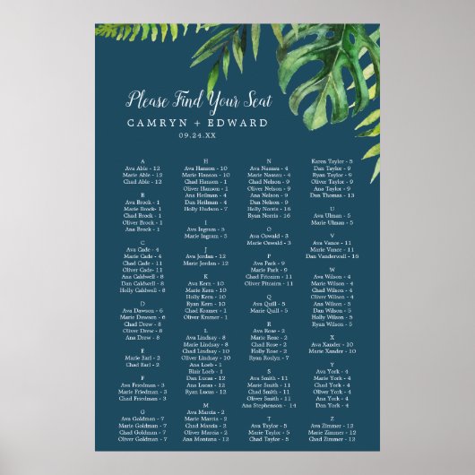 Wild Palm | Schema van de marineblauw-alfabetische Poster (Voorkant)