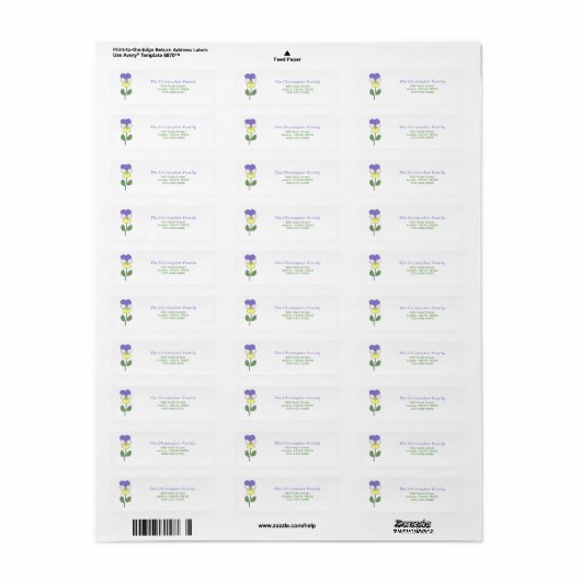 Wild Pansy Pastel Bloem Retouradres Label (Full Sheet)