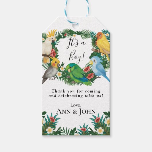 Wild Parrots Tropical exotic Greenery Baby shower Cadeaulabel (Voorkant)