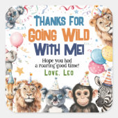 Wild Party Animals 1e Verjaardag Safari Bedankt Vierkante Sticker (Voorkant)