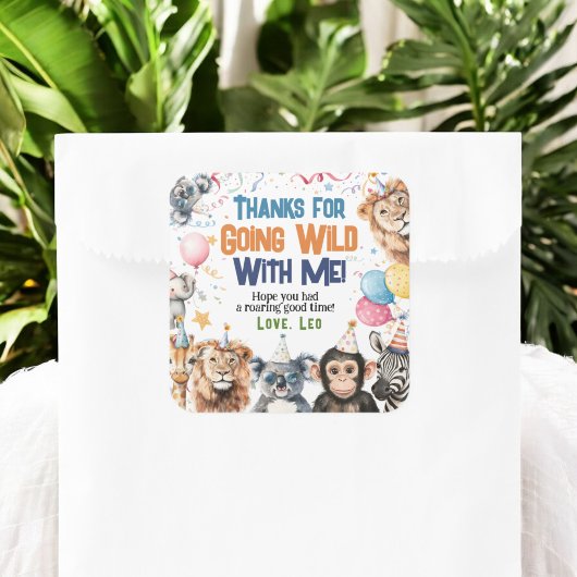 Wild Party Animals 1e Verjaardag Safari Bedankt Vierkante Sticker
