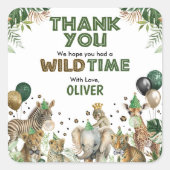 Wild Party Animals Oerwoud Boy Verjaardagsfeestje Vierkante Sticker (Voorkant)