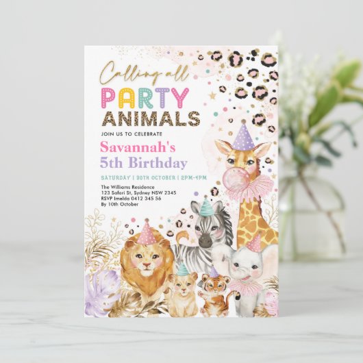Wild Party Animals Safari Leopard Print Birthday Kaart (Staand voorkant)