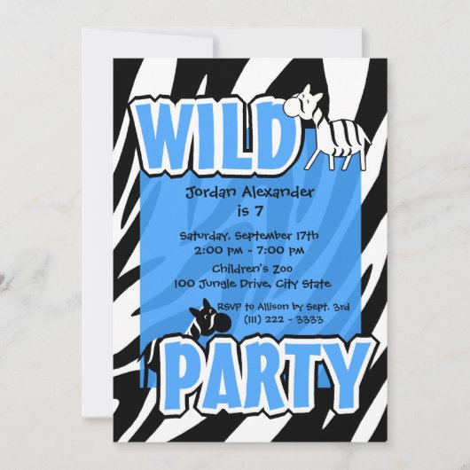 Wild Party/Blauwe Zebra Kaart (Voorkant)