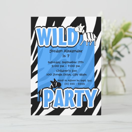 Wild Party/Blauwe Zebra Kaart (Staand voorkant)