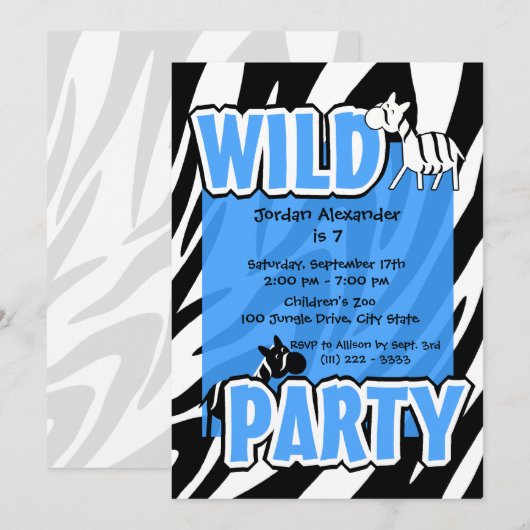 Wild Party/Blauwe Zebra Kaart (Voorkant / Achterkant)