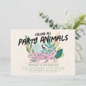 Wild Party Dieren Kids Verjaardagsfeest Uitnodigin Kaart (Staand voorkant)