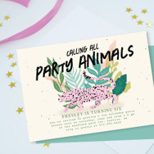 Wild Party Dieren Kids Verjaardagsfeest Uitnodigin