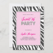 Wild Party Zebra Print Strass Lijst Sweet 16 Kaart (Voorkant)