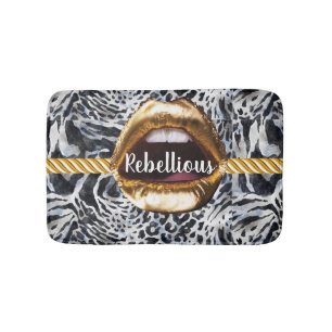 Wild Pattern Gold lips Gift Décor Beauty Girly Badmat