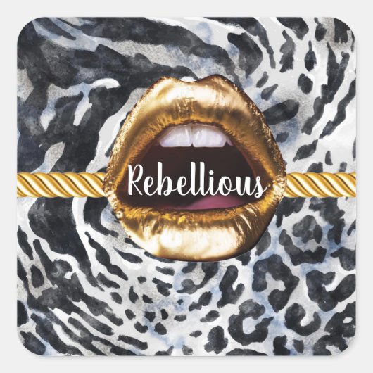 Wild Pattern Gold lips Gift Décor Beauty Girly Vierkante Sticker (Voorkant)