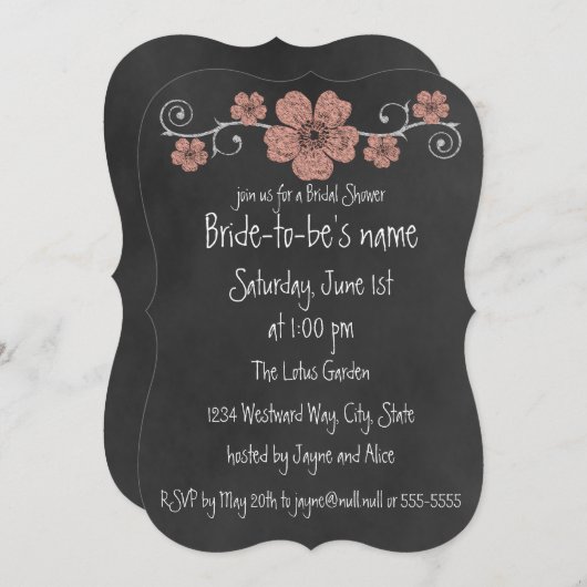 Wild Peach Rozen Chalkboard Bridal Kaart (Voorkant / Achterkant)