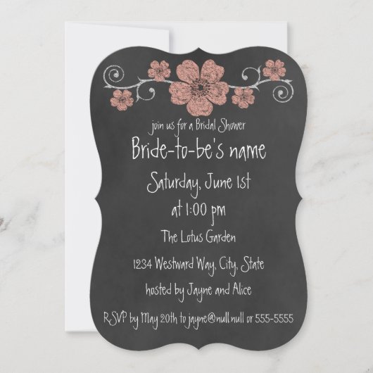 Wild Peach Rozen Chalkboard Bridal Kaart (Voorkant)