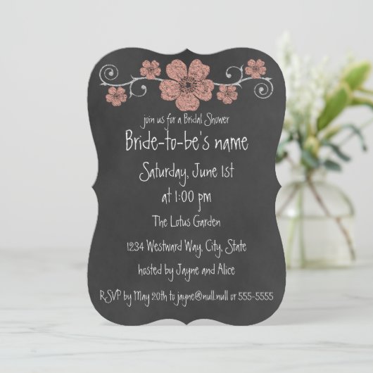 Wild Peach Rozen Chalkboard Bridal Kaart (Staand voorkant)