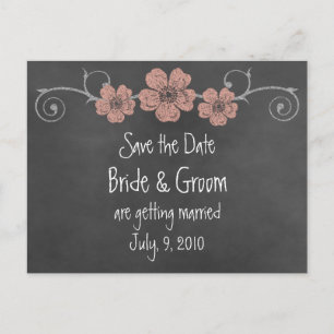 Wild Peach Rozen Chalkboard Save the Date Briefkaa Aankondigingskaart