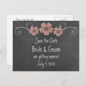 Wild Peach Rozen Chalkboard Save the Date Briefkaa Aankondigingskaart (Voorkant / Achterkant)