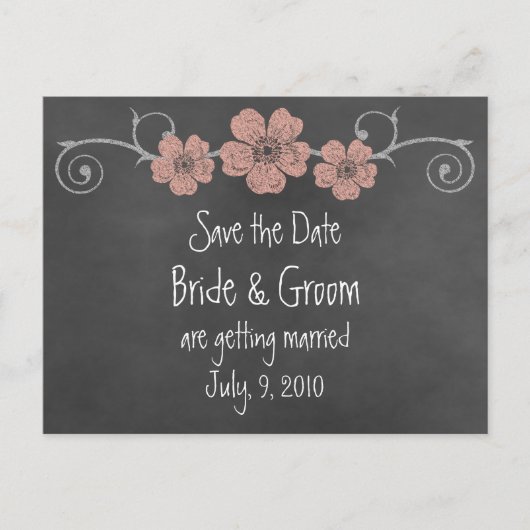 Wild Peach Rozen Chalkboard Save the Date Briefkaa Aankondigingskaart (Voorkant)