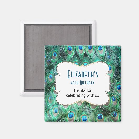 Wild Peacock Feathers Personalized Birthday Favor Magneet (Voorkant / Achterkant)