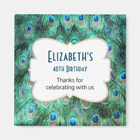 Wild Peacock Feathers Personalized Birthday Favor Magneet (Voorkant)