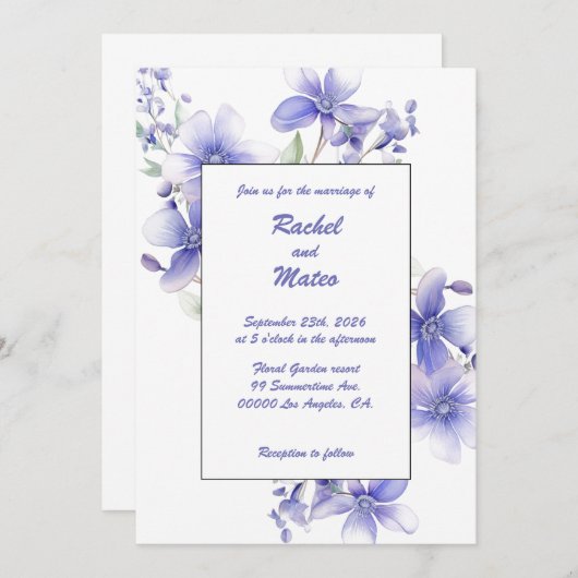 Wild Periwinkles: bruiloft uitnodiging (Voorkant / Achterkant)