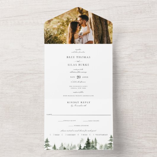 Wild Pine Forest Foto Bruiloft All In One Uitnodiging (Binnen)