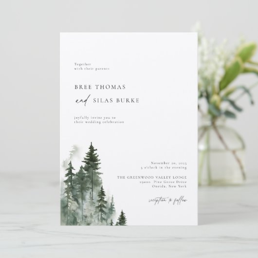 Wild Pine Forest rustieke bruiloft Kaart (Staand voorkant)