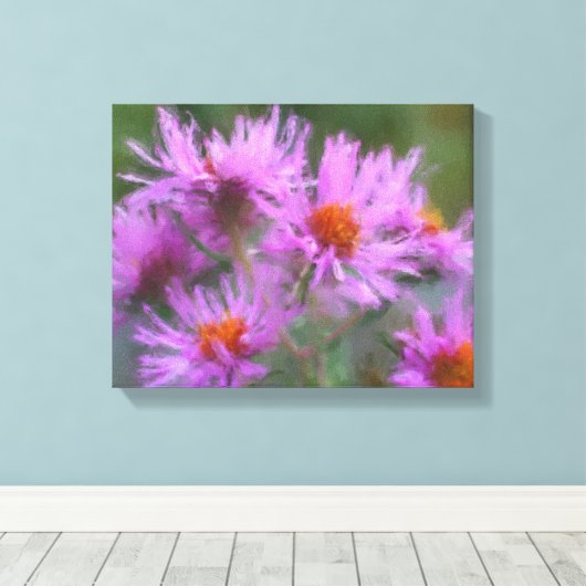 Wild Pink Asters Flower Art Canvas Afdruk (Insitu (Houten vloer))