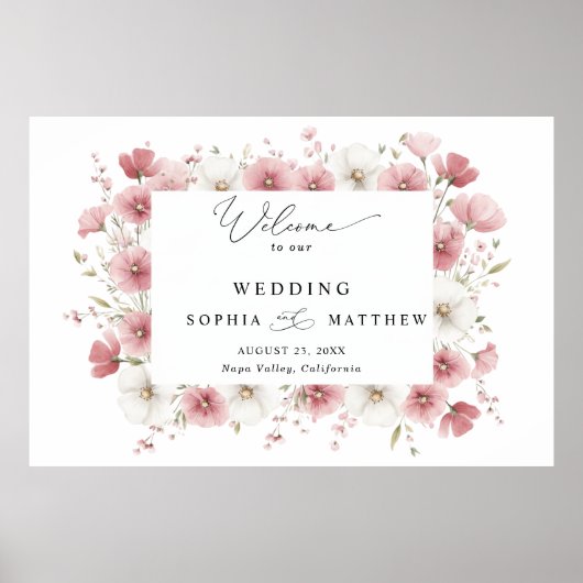 Wild Pink Flowers Wedding  Poster (Voorkant)