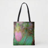 Wild Pink Lady Slipper Orchid And Evergreens   Tote Bag (Voorkant)