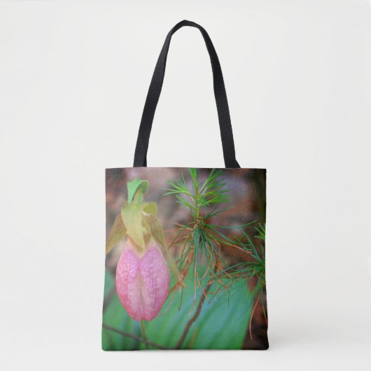 Wild Pink Lady Slipper Orchid And Evergreens   Tote Bag (Voorkant)