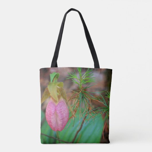 Wild Pink Lady Slipper Orchid And Evergreens   Tote Bag (Achterkant)