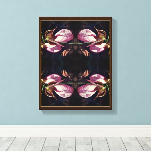Wild Pink Lady Slipper Orchid Pair Abstract Canvas Afdruk (Insitu (Houten vloer))