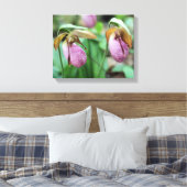 Wild Pink Lady Slipper Orchid Pair Canvas Afdruk (Insitu (Slaapkamer))