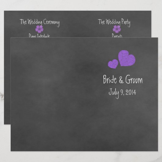 Wild Pink Paars Chalkboard Folded Wedding Programm (Voorkant / Achterkant)