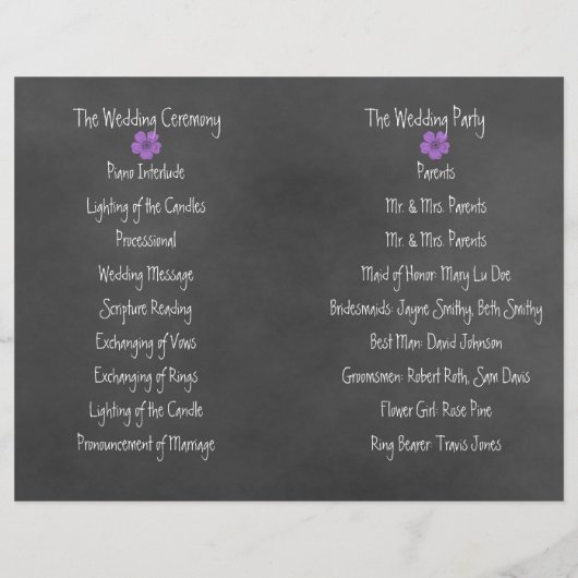 Wild Pink Paars Chalkboard Folded Wedding Programm (Achterkant)