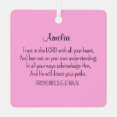 Wild Pink Rose Photo Trust in het Bijbelvers van d Metalen Ornament (Achterkant)