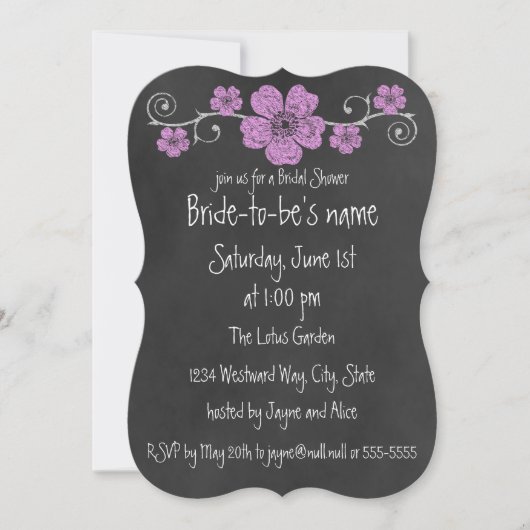 Wild Pink Roses Chalkboard Bridal Kaart (Voorkant)