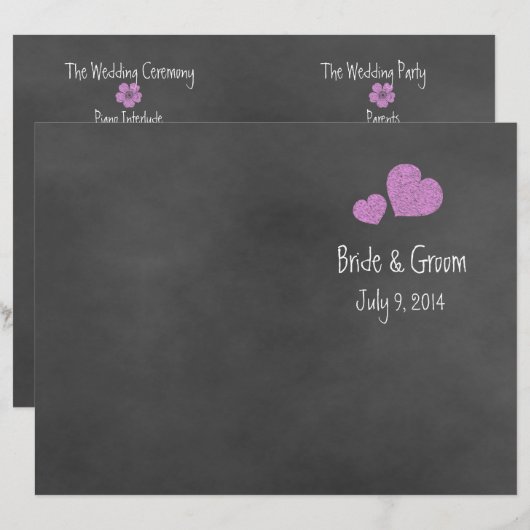 Wild Pink Roses Chalkboard Folded Wedding Programm (Voorkant / Achterkant)