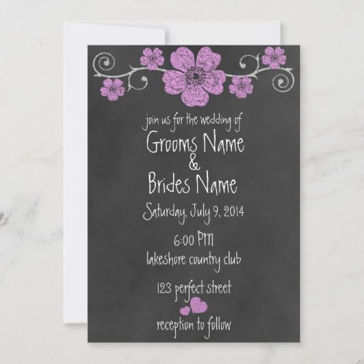 Wild Pink Roses Chalkboard Wedding Invitation Kaart (Voorkant)