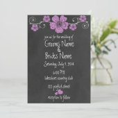 Wild Pink Roses Chalkboard Wedding Invitation Kaart (Staand voorkant)