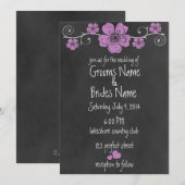 Wild Pink Roses Chalkboard Wedding Invitation Kaart (Voorkant / Achterkant)