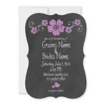 Wild Pink Roses Chalkboard Wedding Invitation