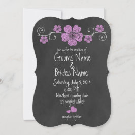 Wild Pink Roses Chalkboard Wedding Invitation Kaart