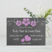 Wild Pink Roses Chalkboard Wedding Invitation Kaart (Staand voorkant)