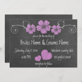 Wild Pink Roses Chalkboard Wedding Invitation Kaart (Voorkant / Achterkant)