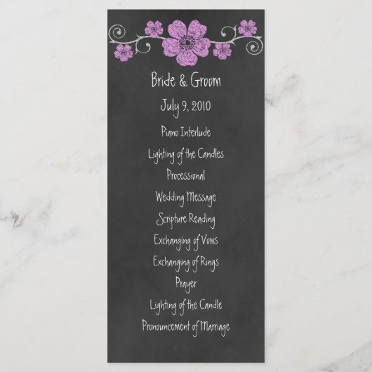 Wild Pink Roses Chalkboard Wedding Program Kaart (Achterkant)